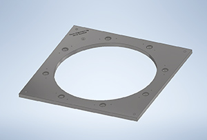 This is an image of a 23 cm alignment jig. it is a square of Lexan with a hole large hole in the center.