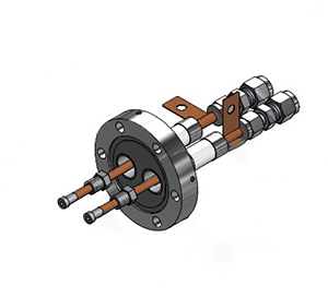 This is an image of a short RF feedthrough with two RF copper tubes protruding through 2.75-inch conflat flange.