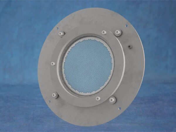 This is an image of a 12cm molybdenum mounted grid assembly.