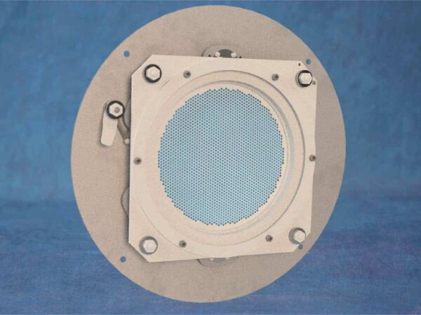 This is an image of a 12cm molybdenum mounted grid assembly.