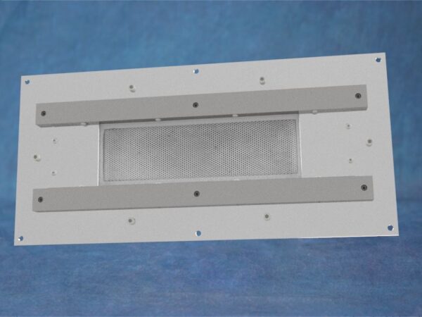 This is an image of a 6 by 22 cm molybdenum grid assembly on PPG mount hardware.