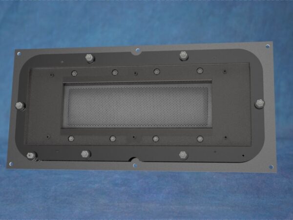 This is an image of a 6 by 22 cm molybdenum grid assembly on PPG mount hardware.