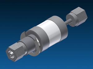 This image is of a gas isolator for linear sources. It has a Swagelok style nut on each end.