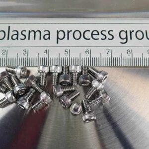 This image shows 20 pieces of 6-32 thread by 0.250 inch long button-head cap screws made of stainless steel.